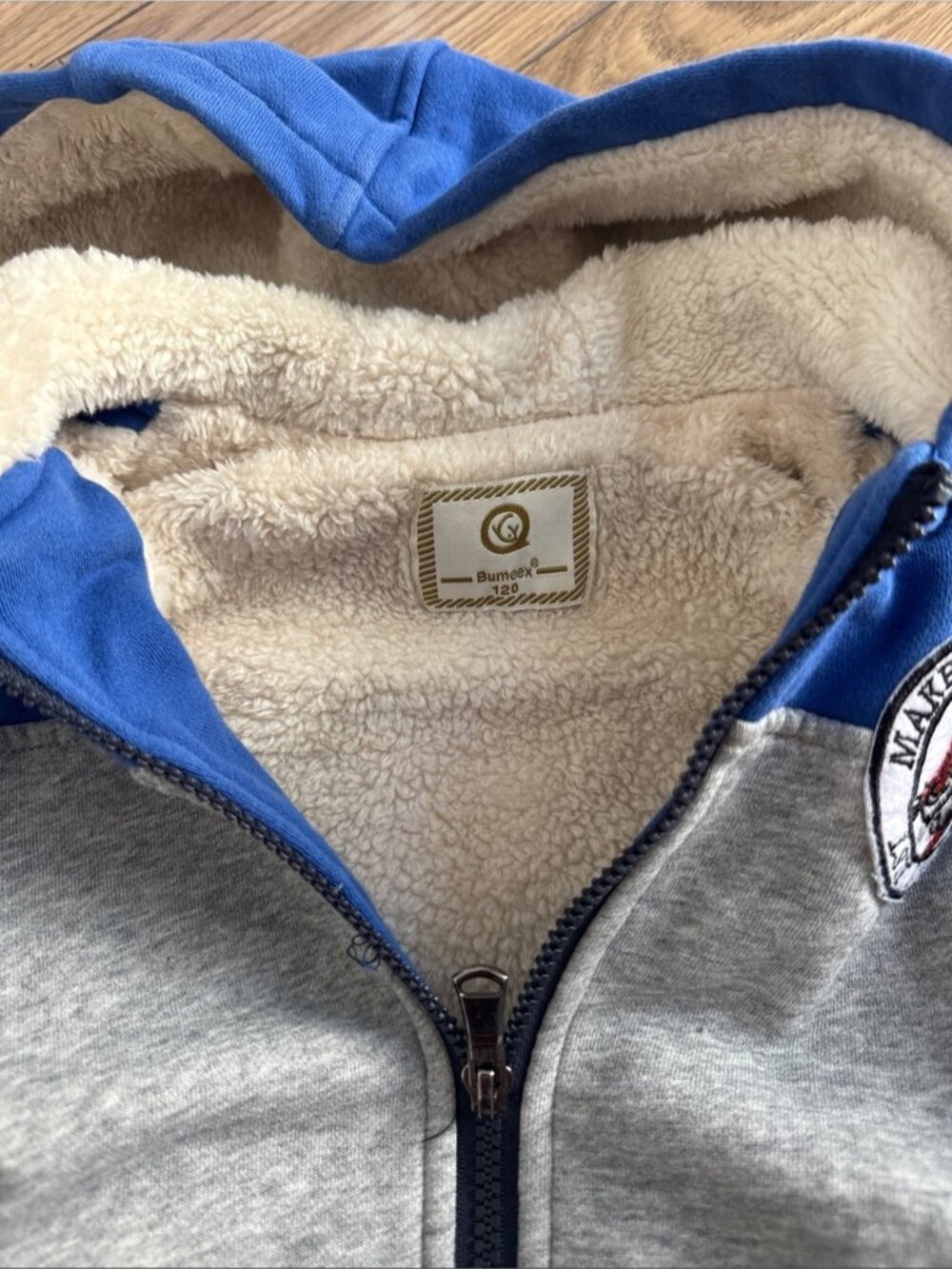 NEW! 5T Kids blue grey navy zip sherpa fleece - super warm - Picture 5 of 13